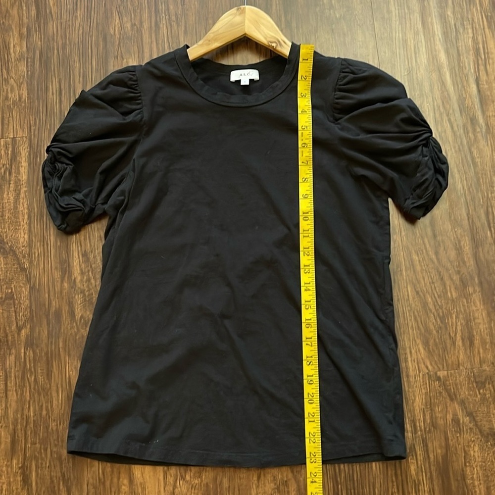 A.L.C. Kati Cotton Ruched Puff sleeve Cotton Top Shirt Tee Black Small - Picture 9 of 9